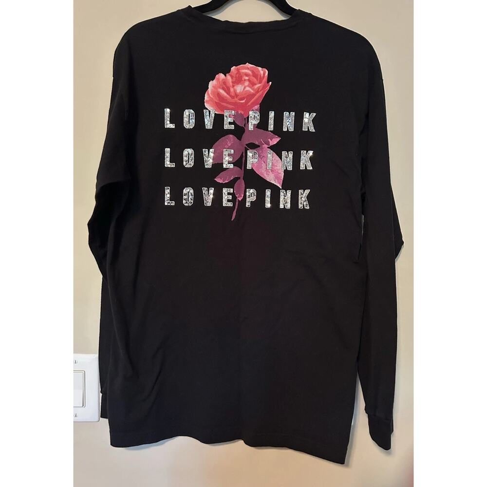 Victoria’s Secret Love Pink Bling Rose Long Sleeved Campus Tee Size L